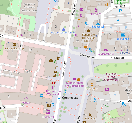 Weimarer Stadtlauf - Karte zeigt Start und Zielbereich am Goetheplatz